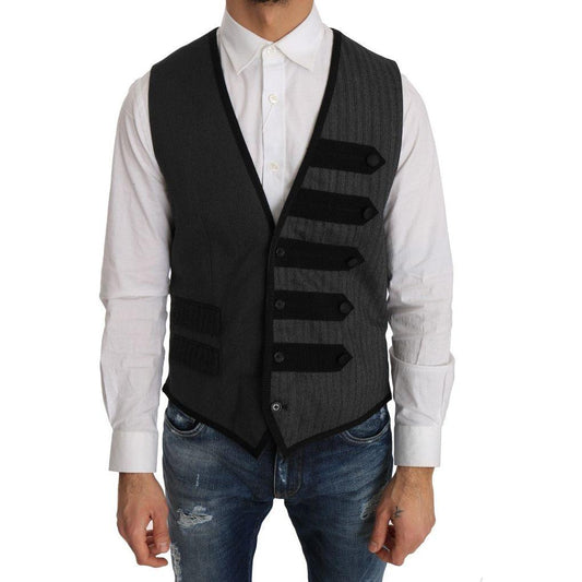 Dolce & Gabbana Gray Wool Patterned Slim Vest 1728,19% Silk,30% Polyester,67345645728,Clothing,Dolce & Gabbana,Gray,IT48 | M,Material: 51% Wool,Men,Men - Clothing,New with tags,Suits & Blazers - Clothing,Vests - Men - Clothing,Waistcoats - Suits & Blazers