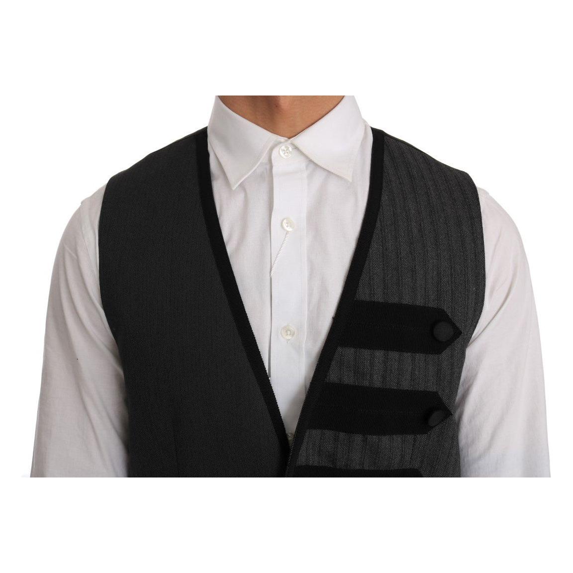 Dolce & Gabbana Gray Wool Patterned Slim Vest 1728,19% Silk,30% Polyester,67345645728,Clothing,Dolce & Gabbana,Gray,IT48 | M,Material: 51% Wool,Men,Men - Clothing,New with tags,Suits & Blazers - Clothing,Vests - Men - Clothing,Waistcoats - Suits & Blazers