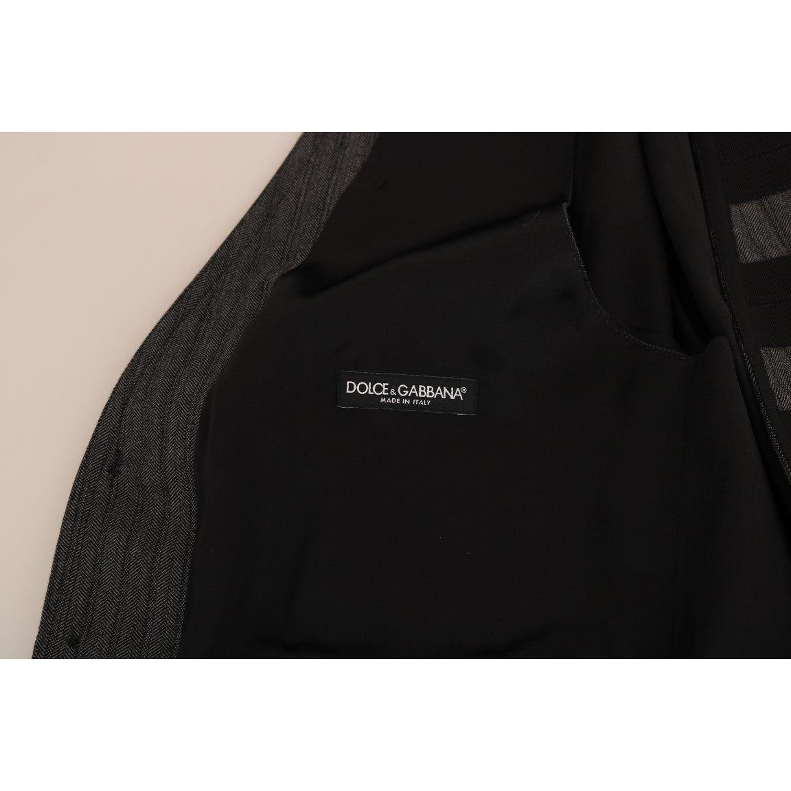 Dolce & Gabbana Gray Wool Patterned Slim Vest