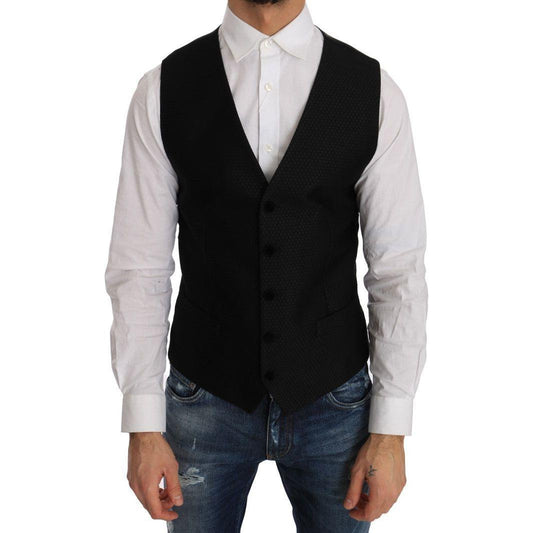 Dolce & Gabbana Black Polka Dot Pattern Vest 1728,19% Silk,30% Polyester,67345645728,Black,Clothing,Dolce & Gabbana,IT48 | M,Material: 51% Wool,Men,Men - Clothing,New with tags,Suits & Blazers - Clothing,Vests - Men - Clothing,Waistcoats - Suits & Blazers
