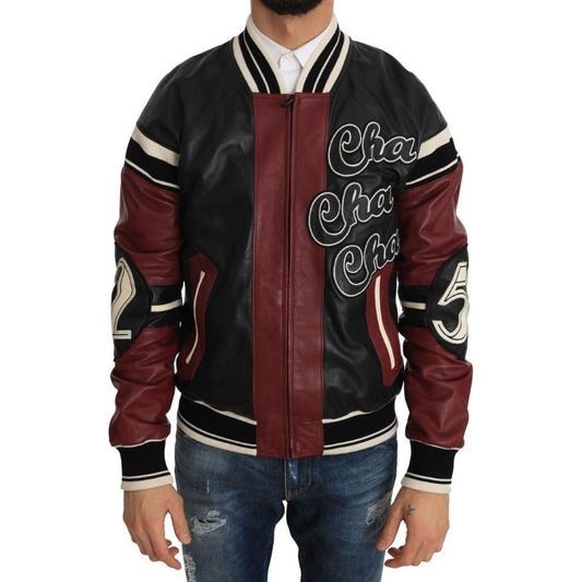 Dolce & Gabbana Leather Club Lounge Black Red Jacket 1728,67345645728,Black and Red,Bombers - Jackets & Coats - Clothing,Clothing,Dolce & Gabbana,IT44 | XS,Jackets & Coats - Clothing,Jackets - Men - Clothing,Leather Jackets - Jackets & Coats - Clothing,Ma