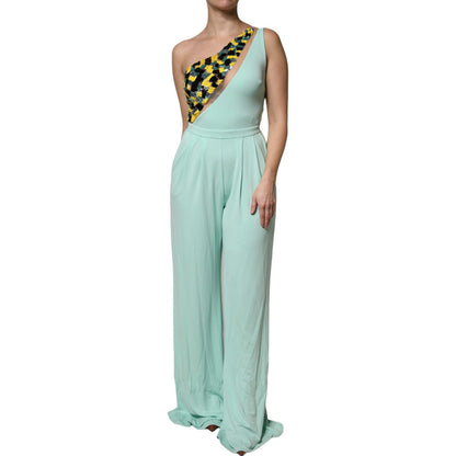 Elisabetta Franchi Mint Green One Shoulder Long Jumpsuit Dress