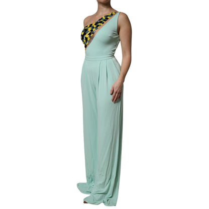 Elisabetta Franchi Mint Green One Shoulder Long Jumpsuit Dress