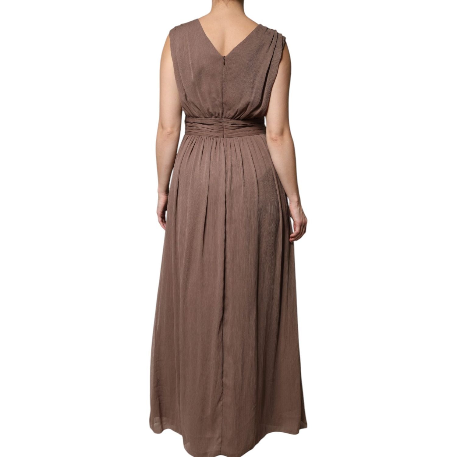 Peserico Brown Sleeveless Deep V-neck A-line Long Maxi Dress