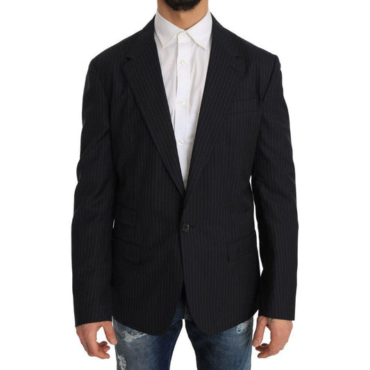 Dolce & Gabbana Gray Striped Wool Jacket Coat Slim Blazer 1728,38% Silk,5% Polyester,67345645728,Blazers - Men - Clothing,Blazers - Suits & Blazers - Clothing,Clothing,Dolce & Gabbana,Gray,IT50 | L,Material: 57% Virgin Wool,Men,Men - Clothing,New with tag