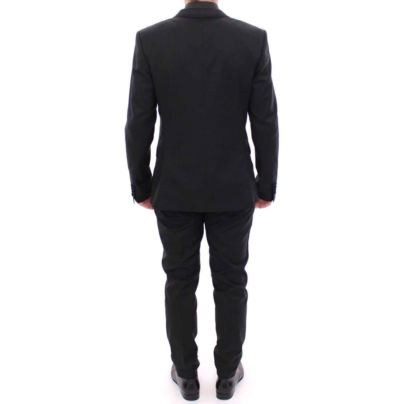 Dolce & Gabbana Elegant Black Striped Wool-Silk Blend Suit Dolce & Gabbana