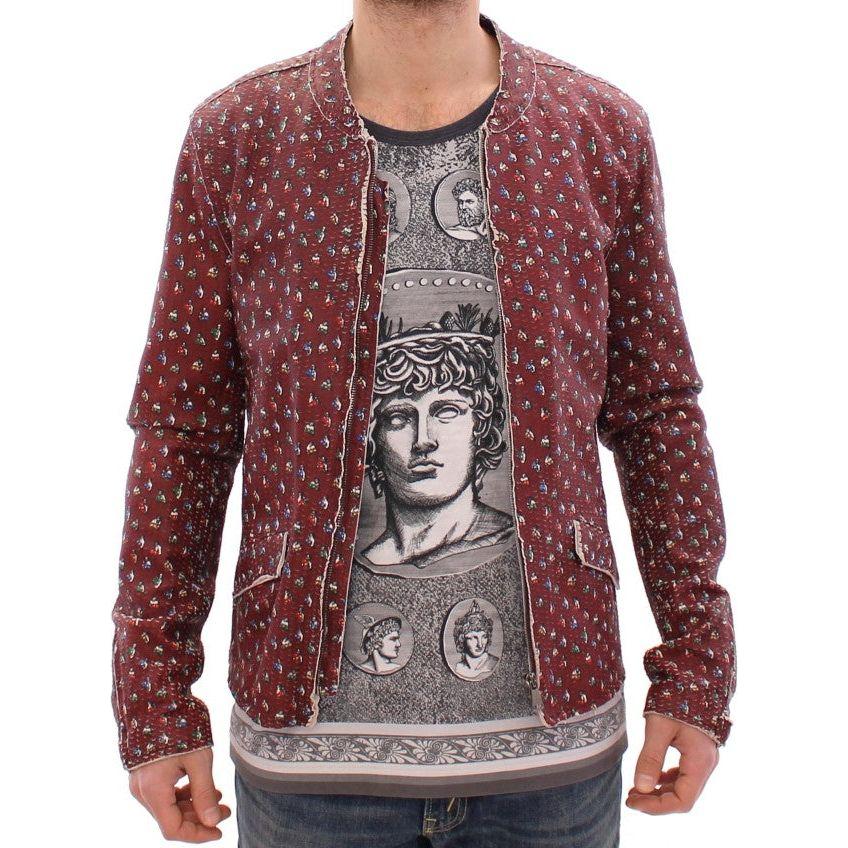 Dolce & Gabbana Bordeaux Leather Boxer Print Jacket Coat 1728,67345645728,Bordeaux,Clothing,Dolce & Gabbana,IT48 | M,Jackets & Coats - Clothing,Jackets - Men - Clothing,Leather Jackets - Jackets & Coats - Clothing,Material: 100% Leather Lambskin,Men,Men -