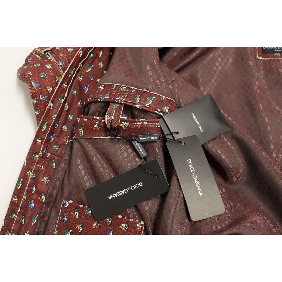 Dolce & Gabbana Exclusive Boxer Print Bordeaux Leather Jacket Coats & Jackets Dolce & Gabbana