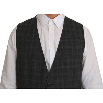 Dolce & Gabbana Gray Wool STAFF Checkered Stretch Vest 1728,3% Elastan,67345645728,Clothing,Dolce & Gabbana,Gray,IT52 | XL,Material: 97% Wool,Men,Men - Clothing,New with tags,Suits & Blazers - Clothing,Vests - Men - Clothing,Waistcoats - Suits & Blazers -
