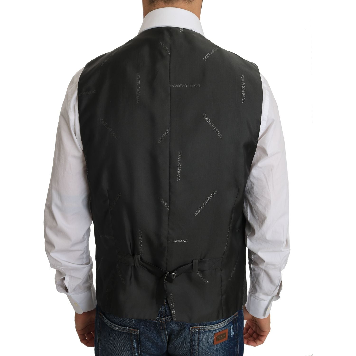 Dolce & Gabbana Gray Wool STAFF Checkered Stretch Vest