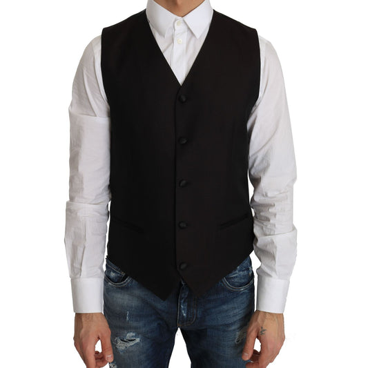Dolce & Gabbana Black Silk Dress Waistcoat 1728,2% Polyester,67345645728,Black,Clothing,Dolce & Gabbana,IT48 | M,Material: 98% Silk,Men,Men - Clothing,New with tags,Suits & Blazers - Clothing,Vests - Men - Clothing,Waistcoats - Suits & Blazers - Clothing