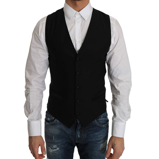 Dolce & Gabbana Black Wool Dress Waistcoat 1728,2% Polyester,67345645728,8% Silk,Black,Clothing,Dolce & Gabbana,IT44 | XS,Material: 90% Wool,Men,Men - Clothing,New with tags,Suits & Blazers - Clothing,Vests - Men - Clothing,Waistcoats - Suits & Blazers -