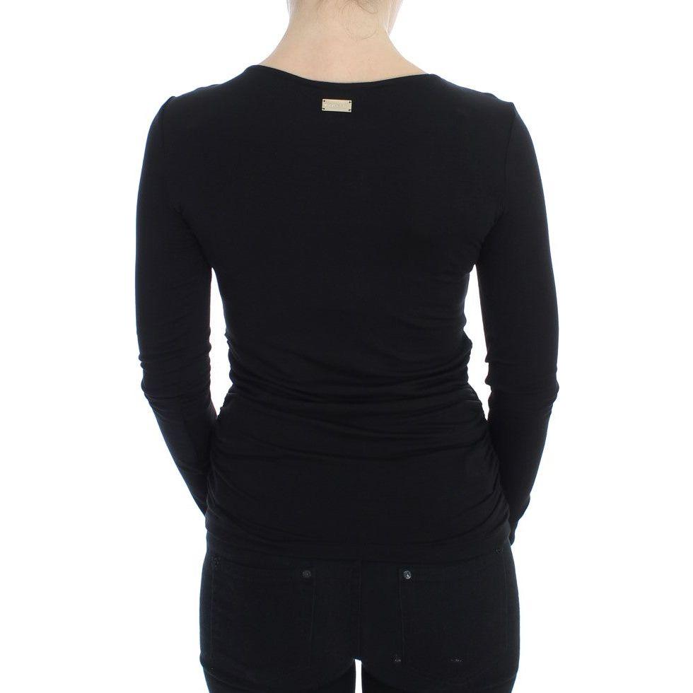 Versace Jeans Elegant V-Neck Black Viscose Blend Sweater Sweater Versace Jeans