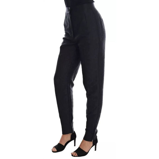 Dolce & Gabbana Black Floral Brocade High Waist Pants
