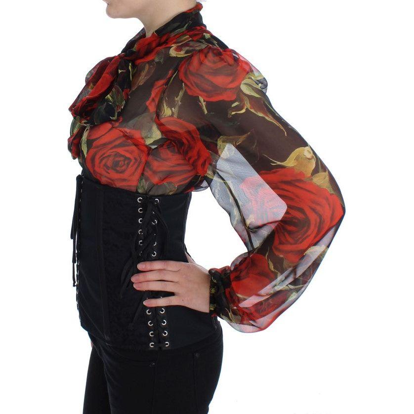 حزام كورسيه أنيق من دولتشي آند غابانا مزين بالزهور باللون الأسود