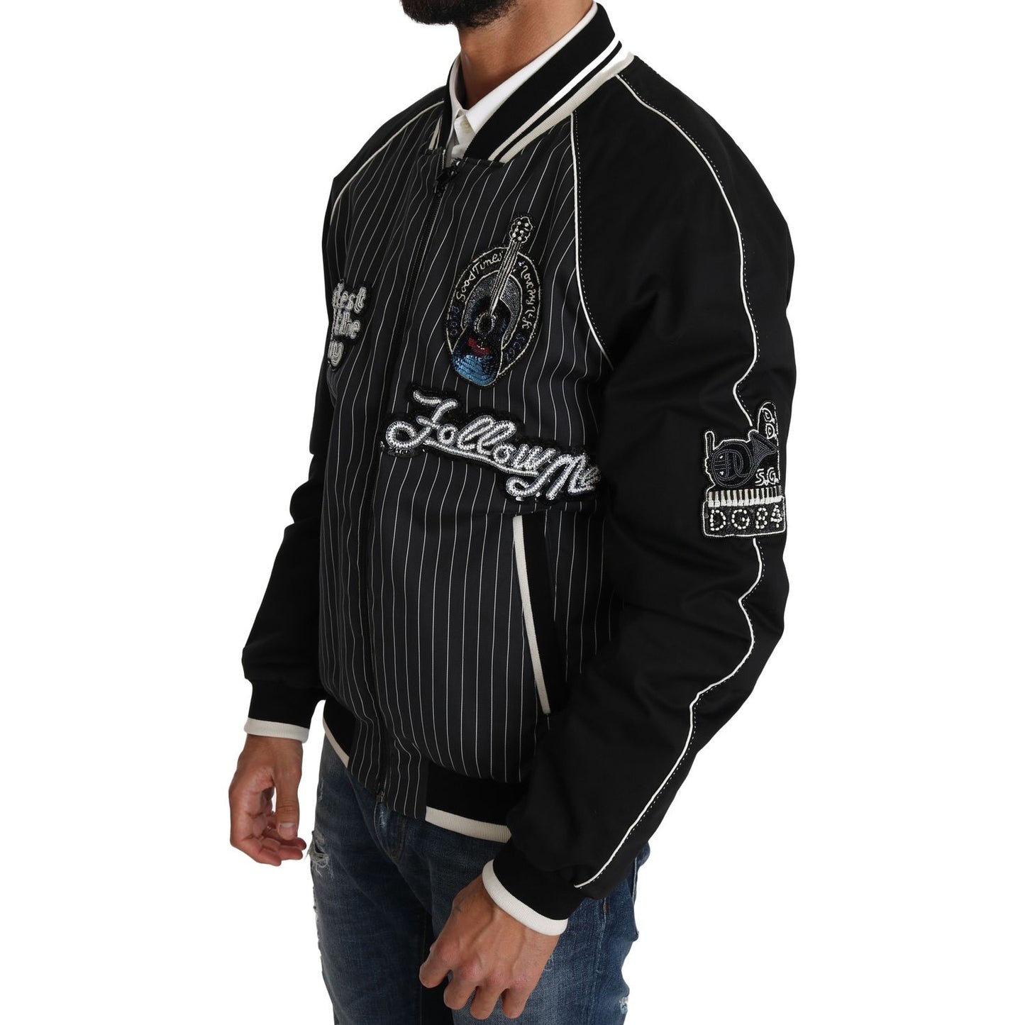Dolce & Gabbana Black DD58 SG62 Sequined Beaded Jacket 10% Silk,1728,2% Elastan,67345645728,Black,Bombers - Jackets & Coats - Clothing,Clothing,Dolce & Gabbana,IT52 | XL,Jackets & Coats - Clothing,Jackets - Men - Clothing,Material: 88% Cotton,Men,Men - Cl