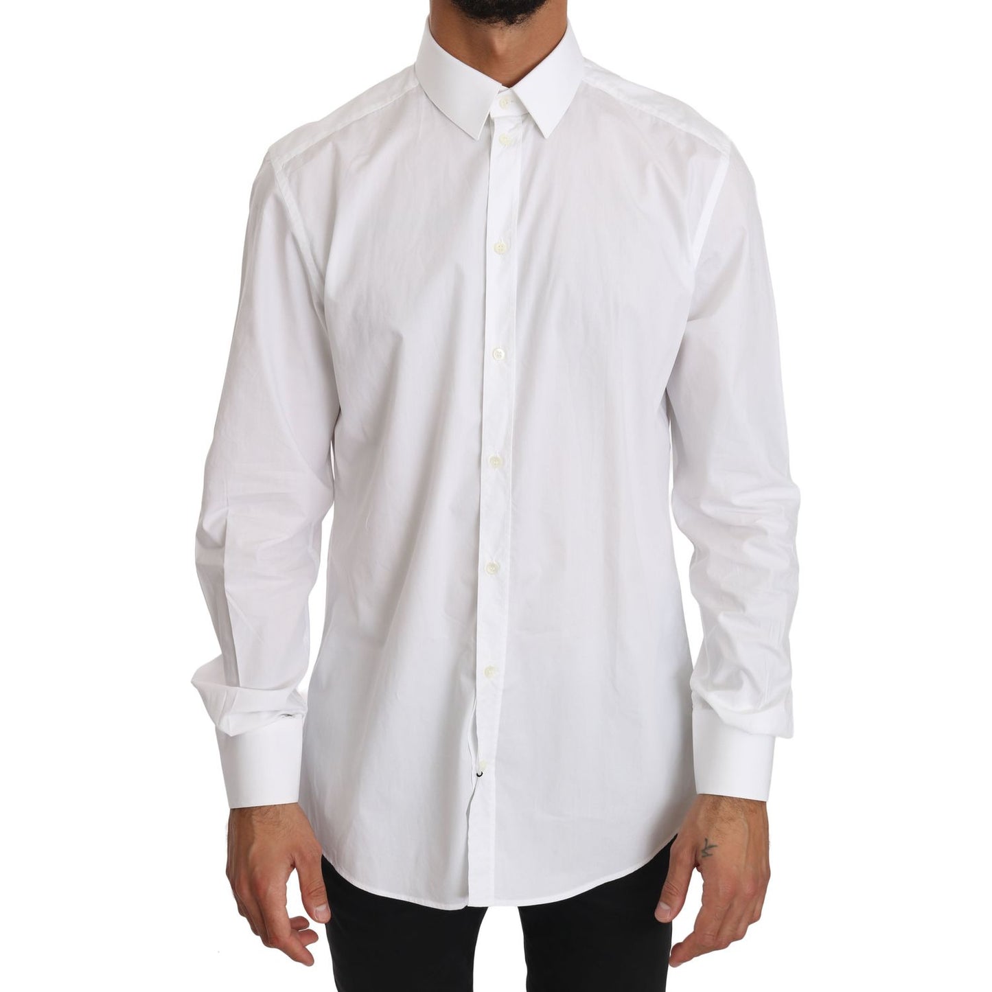 Dolce & Gabbana Elegant Slim Fit Dress Shirt in Pure White MAN SHIRTS Dolce & Gabbana