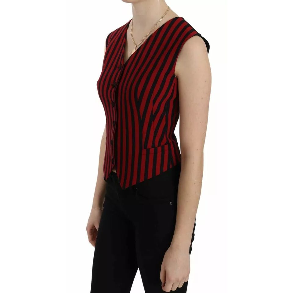 Dolce & Gabbana Red Black Stripe Vest Waistcoat Blouse Top