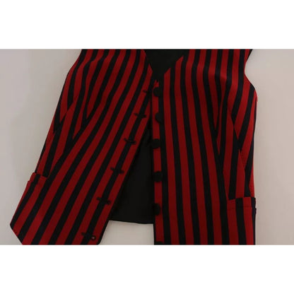 Dolce & Gabbana Red Black Stripe Vest Waistcoat Blouse Top