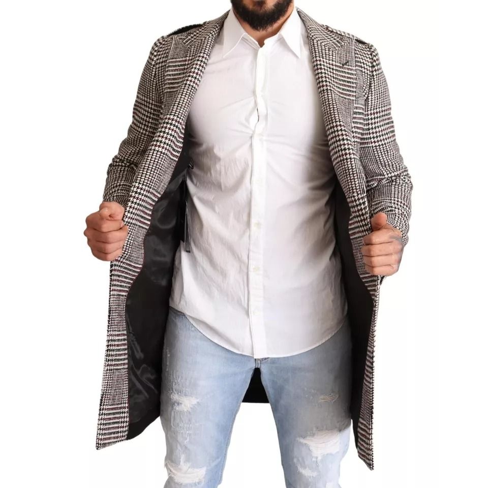 Dolce & Gabbana Gray Check Plaid Long Trench Coat Jacket