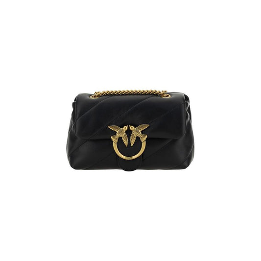 PINKO Black Calf Leather Bos Taurus Shoulder Bag