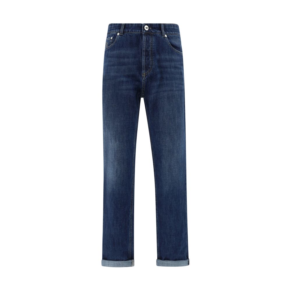 Brunello Cucinelli Blue Cotton Straight-Leg Jeans