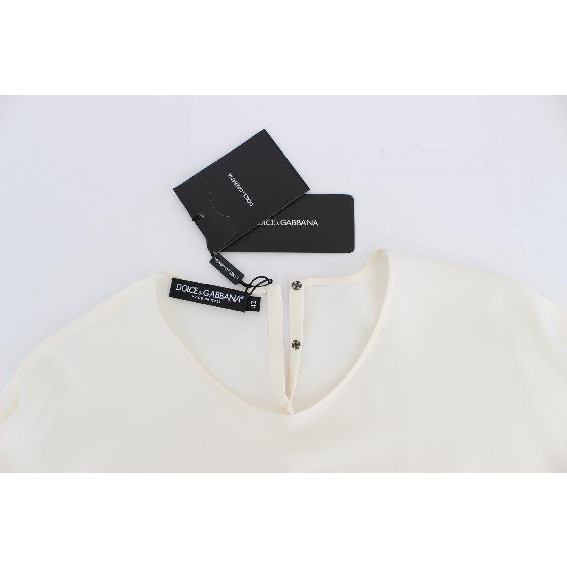 Dolce & Gabbana White Sequined Key Silk Blouse T-shirt Top