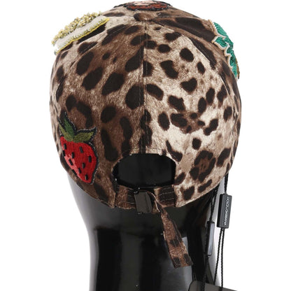 Dolce & Gabbana Brown Leopard Sequin Sicily Applique Baseball Hat