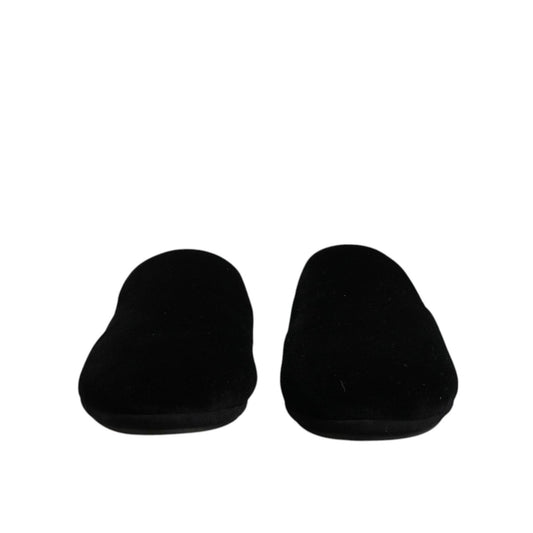 Dolce & Gabbana Black Viscose Velvet Slides Flat Slipper Shoes