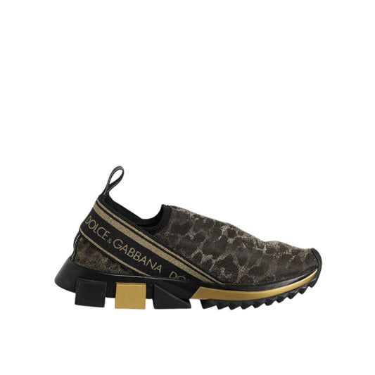 Dolce & Gabbana Gold Glitter Leopard Sorrento Sneakers Shoes