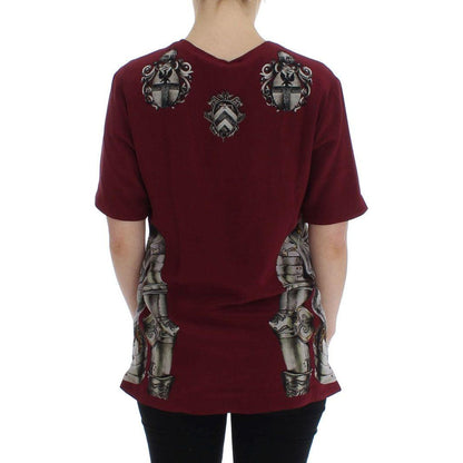 Dolce & Gabbana Red Knight Print Silk Blouse T-shirt