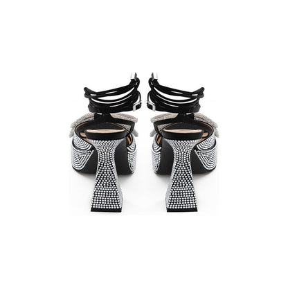 MACH & MACH Black Leather Stiletto Heel Sandals