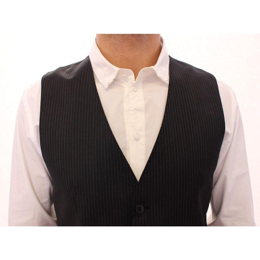 Dolce & Gabbana Gray Striped Wool Single Breasted Vest