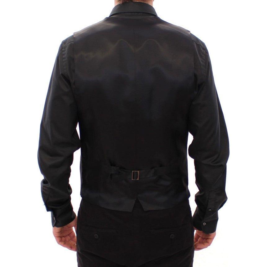 Dolce & Gabbana Black Striped Wool Logo Vest 1728,5% Elastane,67345645728,Black,Clothing,Dolce & Gabbana,IT48 | M,Material: 95% Viscose,Men,Men - Clothing,New with tags,Suits & Blazers - Clothing,Vests - Men - Clothing,Waistcoats - Suits & Blazers - Cloth