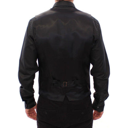 Dolce & Gabbana Black Striped Wool Logo Vest 1728,5% Elastane,67345645728,Black,Clothing,Dolce & Gabbana,IT48 | M,Material: 95% Viscose,Men,Men - Clothing,New with tags,Suits & Blazers - Clothing,Vests - Men - Clothing,Waistcoats - Suits & Blazers - Cloth