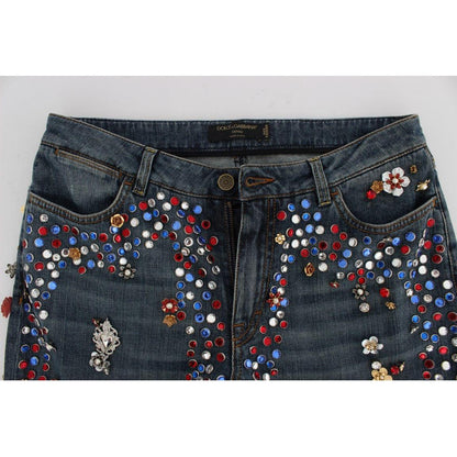 Dolce & Gabbana Crystal Roses Heart Embellished Jeans