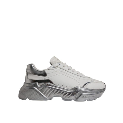 Dolce & Gabbana White Silver Daymaster Low Top Sneaker Shoes
