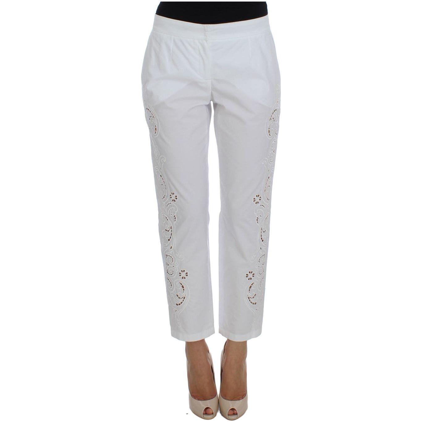 Dolce & Gabbana Elegant White Floral Cutout Dress Pants Dolce & Gabbana