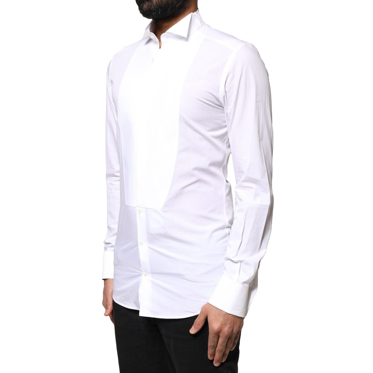 Dolce & Gabbana White GOLD Cotton Poplin Bib Formal Men Dress Shirt