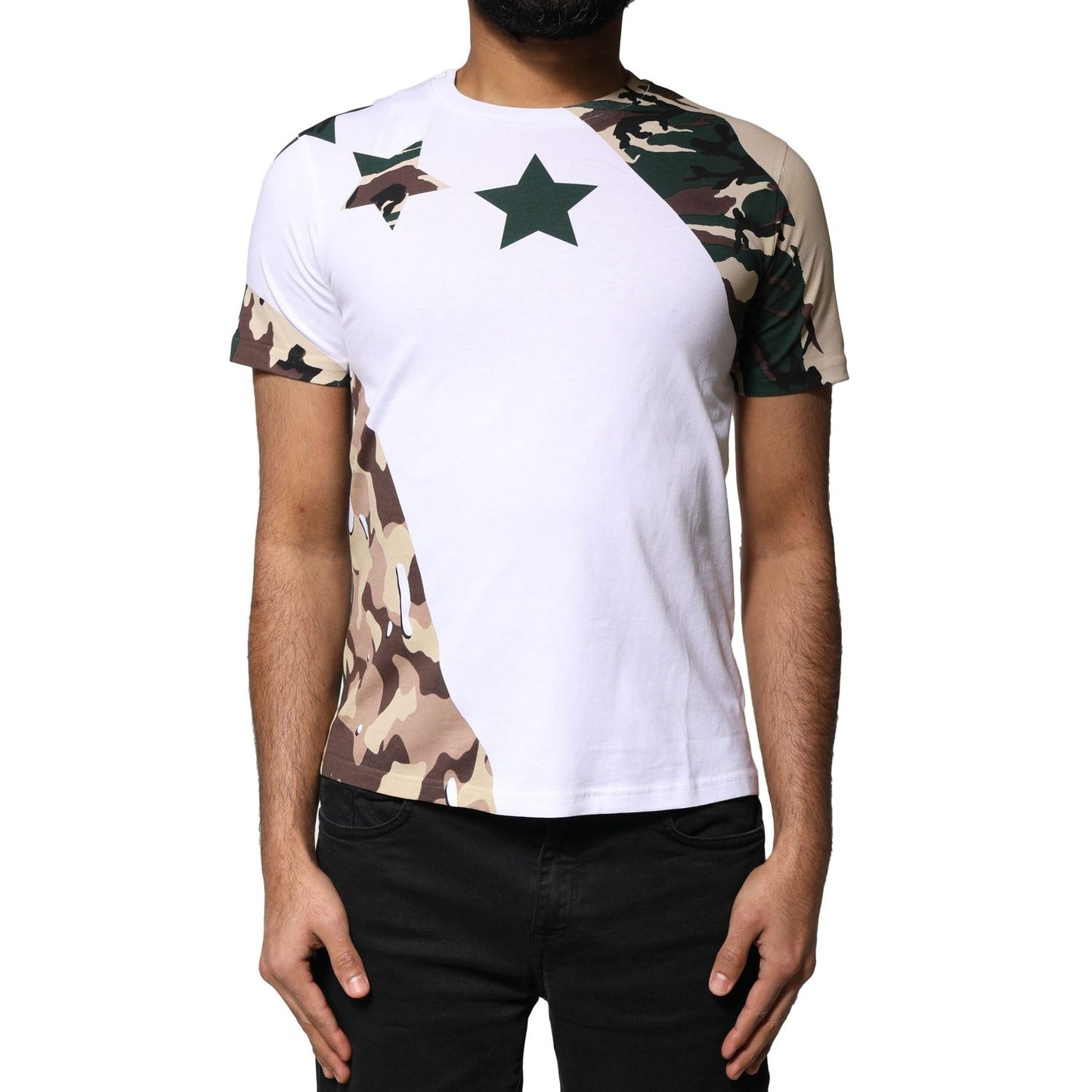 Dolce & Gabbana White Camouflage Stars Crew Neck T-shirt
