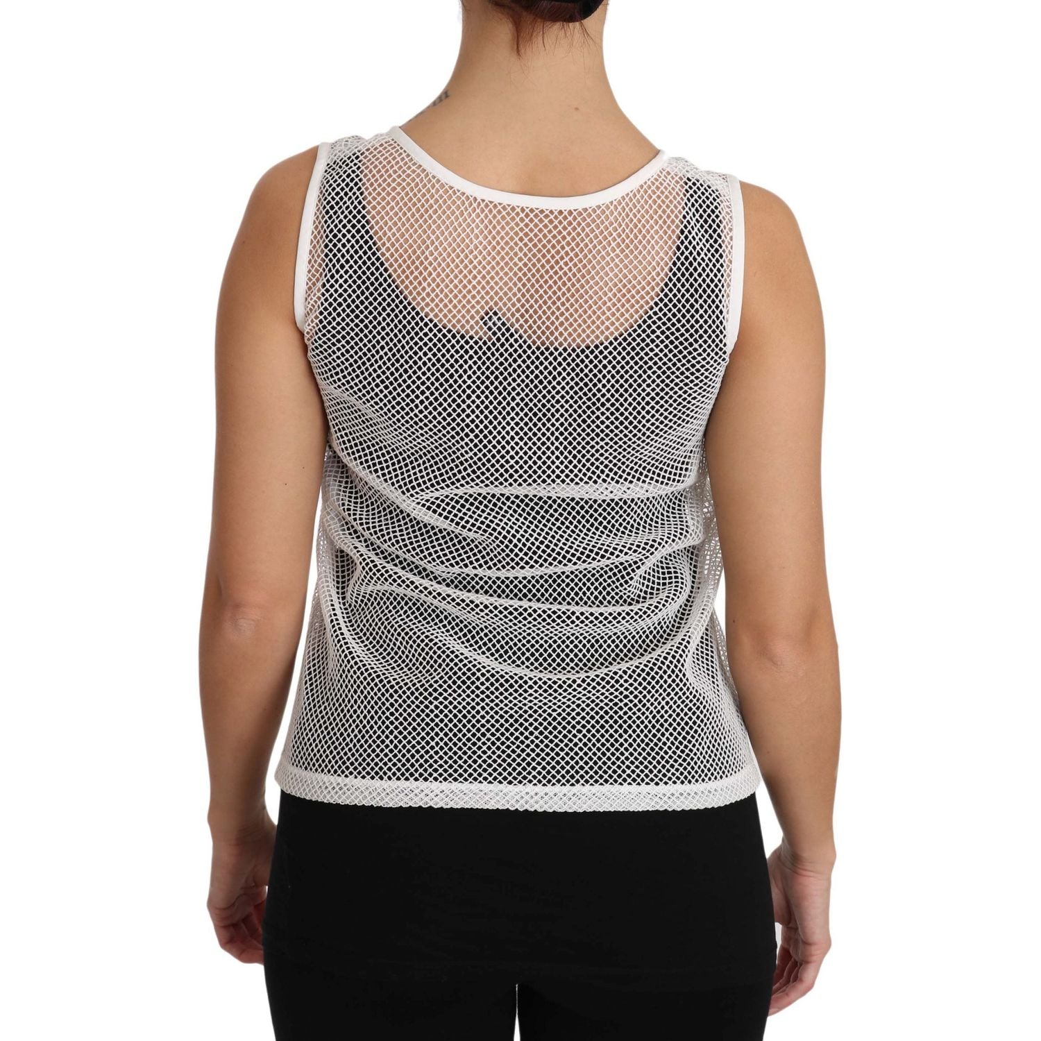 بلوزة دولتشي آند غابانا الأنيقة البيضاء الشفافة بدون أكمام