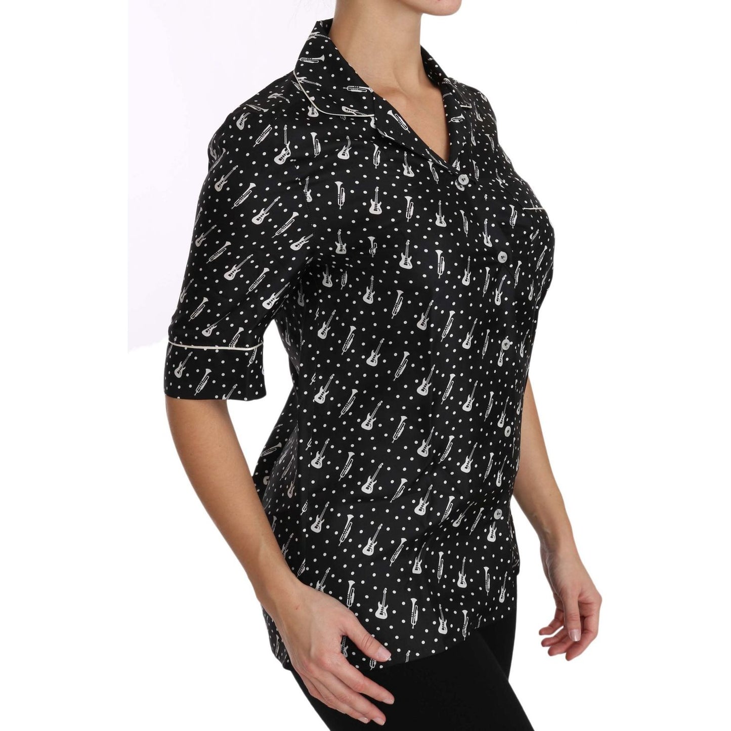 Dolce & Gabbana Silk Guitar Trumpet Print Polo Top Dolce & Gabbana