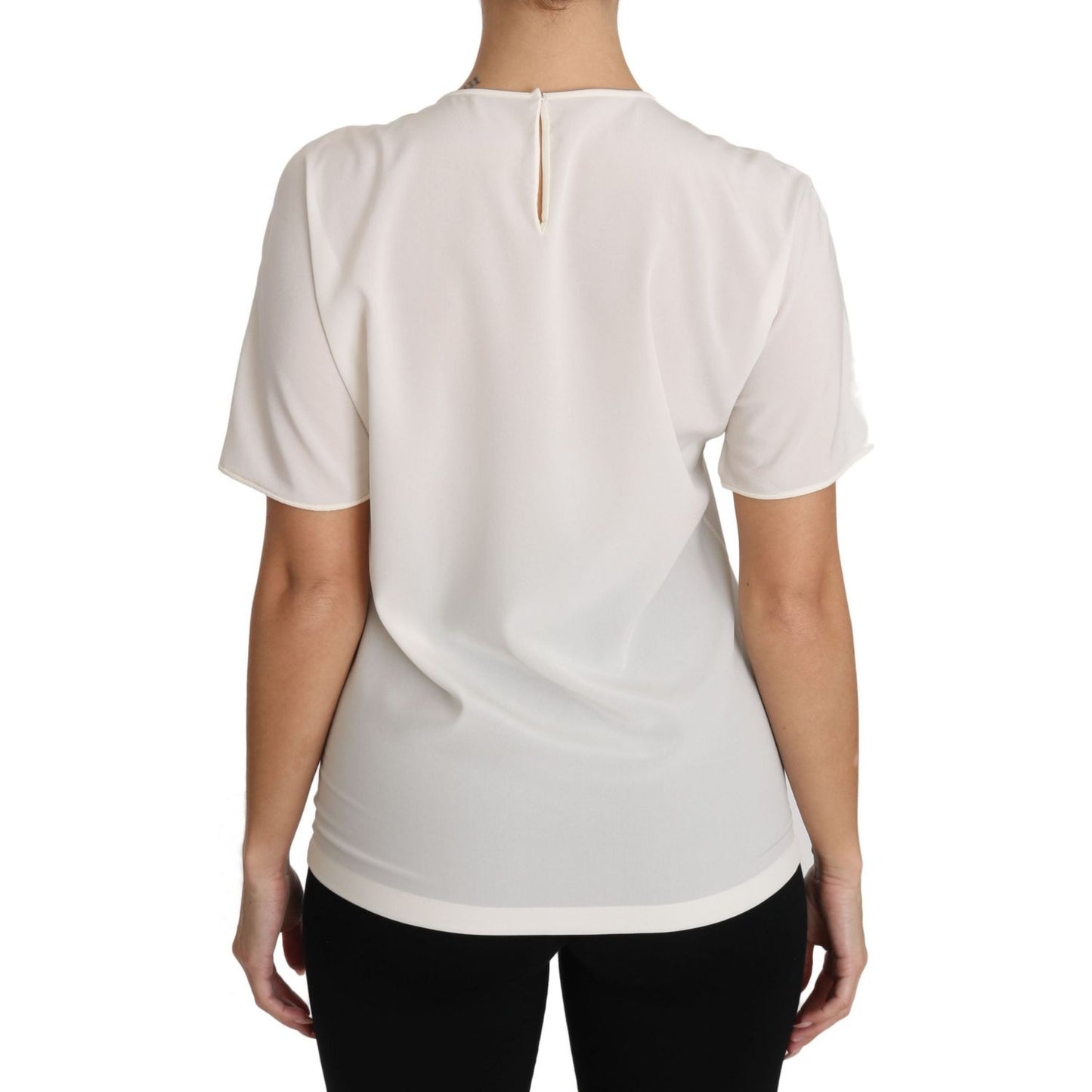 Dolce & Gabbana Elegant Silk Crewneck Blouse with Applique Dolce & Gabbana