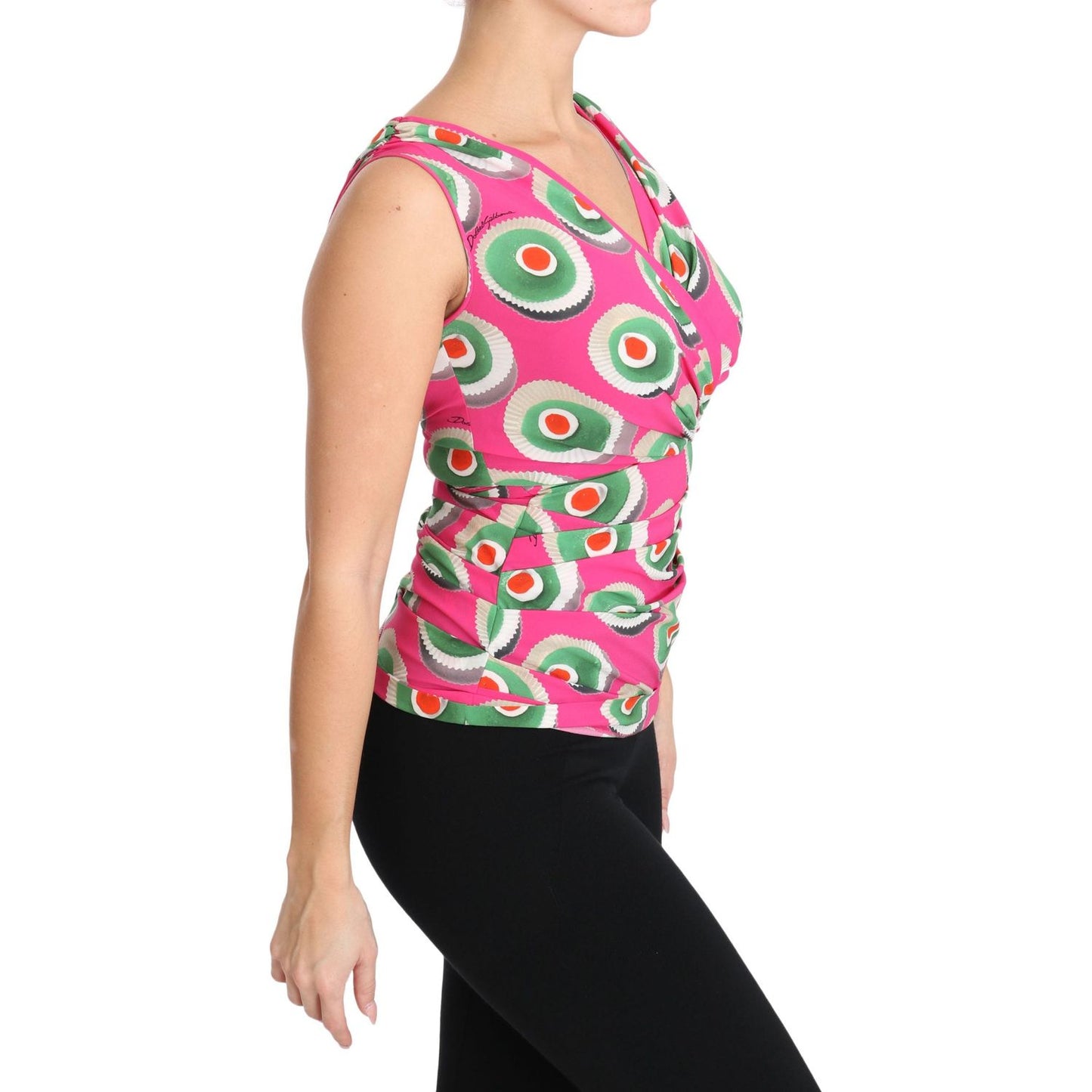 Dolce & Gabbana Pink Silk Stretch Sicilian Cake Top
