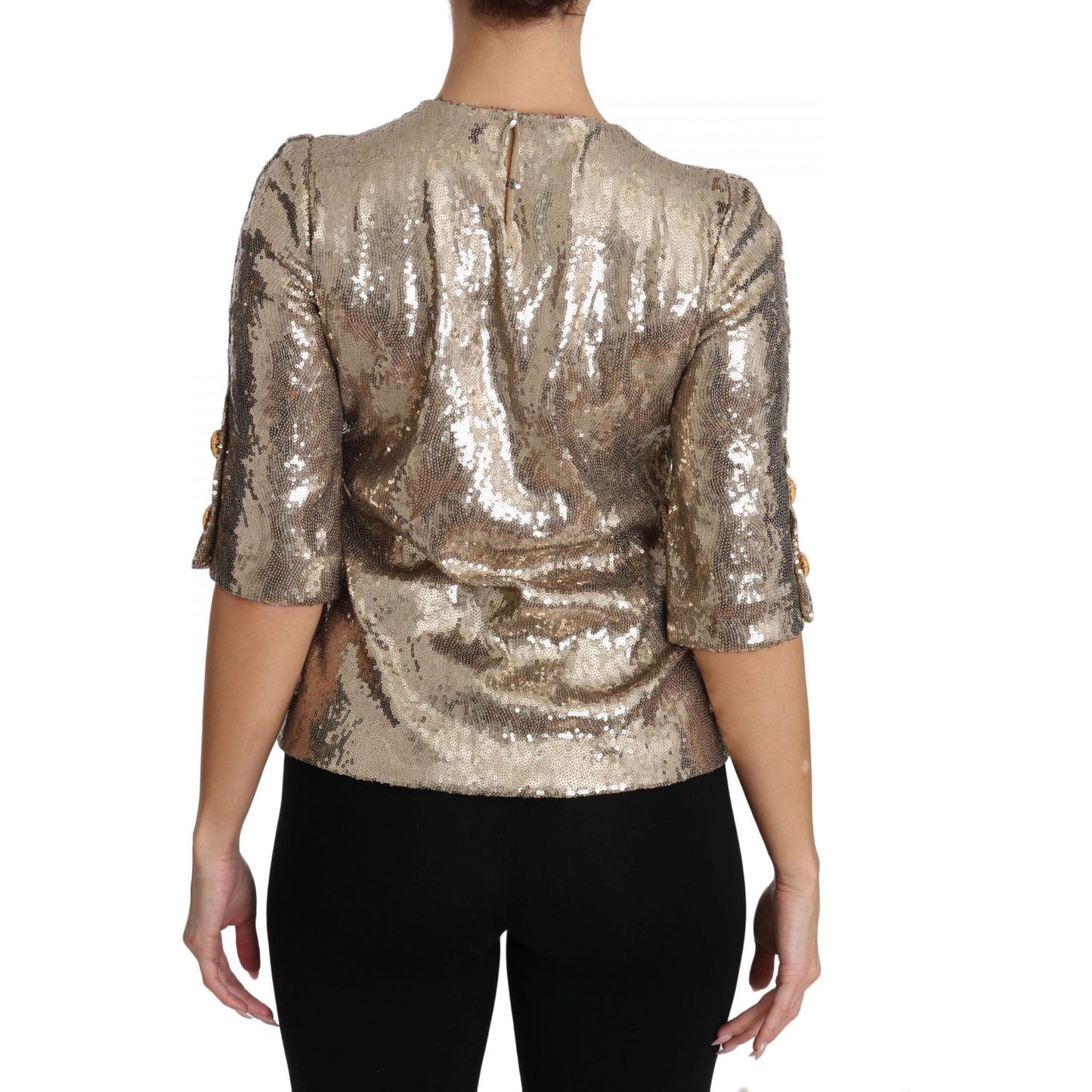 Dolce & Gabbana Gold Parrot Motif Crewneck Blouse with Crystals Dolce & Gabbana