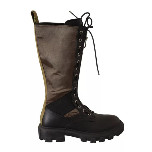 Gaelle Black Green High Combat Boots Lace Up Military Shoes