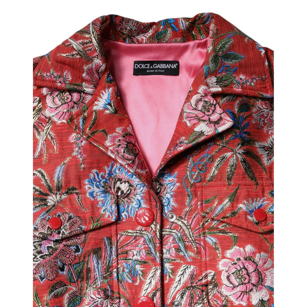 Dolce & Gabbana Red Floral Jacquard Button Down Coat Jacket