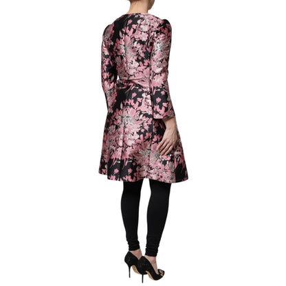 Dolce & Gabbana Pink Black Floral Brocade Trenchcoat Jacket