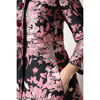 Dolce & Gabbana Pink Black Floral Brocade Trenchcoat Jacket