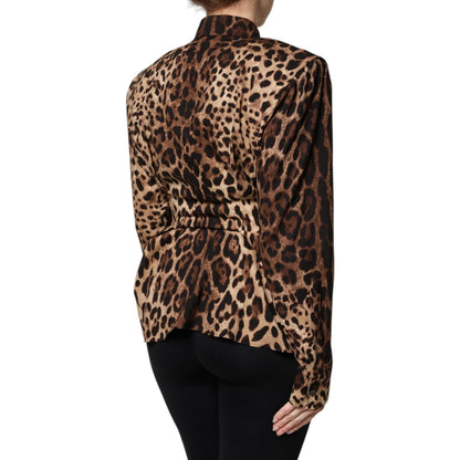 Dolce & Gabbana Brown Leopard Silk Button Down Coat Jacket